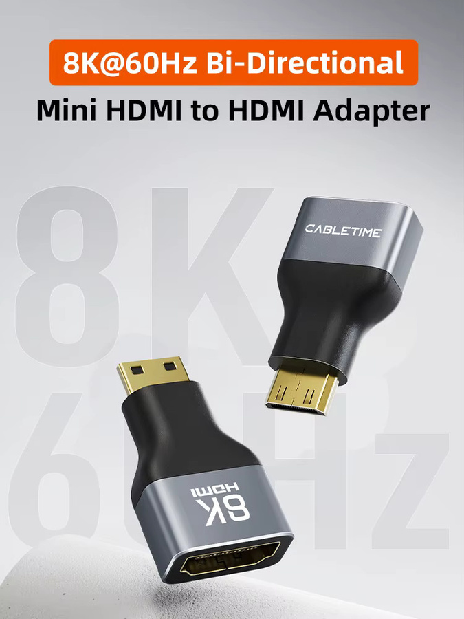 CABLETIME Mini-HDMI-Adapter auf HDMI in Schwarz für 8K, 4K und hohe Bildraten wie 120 Hz oder 144 Hz zur Verbindung von PS4/5, HDTV und Laptop - Bild 5