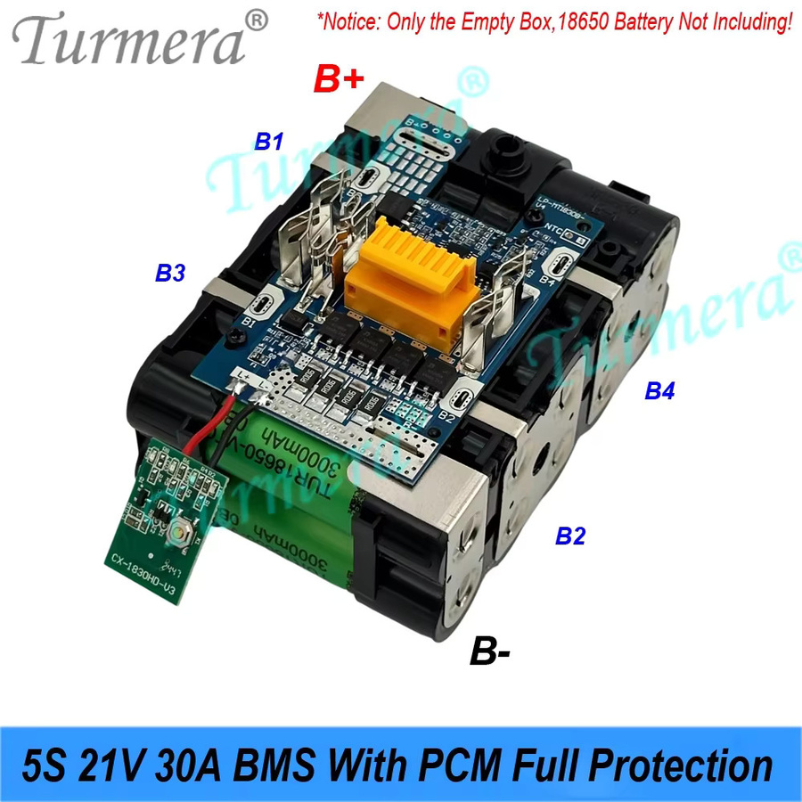 Turmera Schraubendreher-Batteriegehäuse für BL1830 mit 30 A BMS und Torx, 18 V 21 V DIY 18650 Li-Ionen-Batteriehalter-Baugruppe - Bild 3