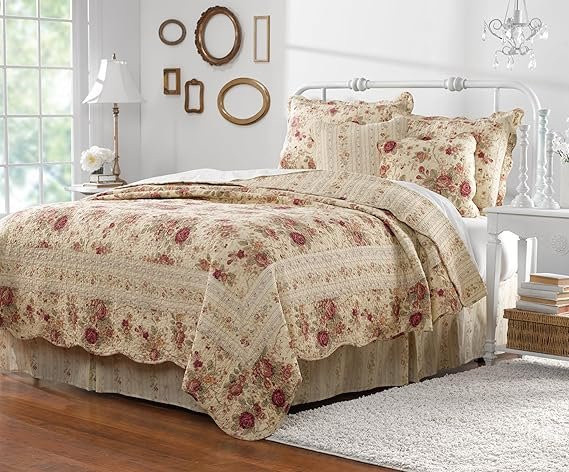 Bin Chi Textiles Heirloom Quilt Set aus Baumwolle, 5-teilig, King/California King, Beige/Ecrue Natur - Bild 1