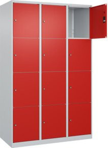 C+P Schließfachschrank Classic PLUS mit 3 Abteilen in Lichtgrau und Verkehrsrot, B/T/H: 120 x 50 x 185 cm - Bild 1