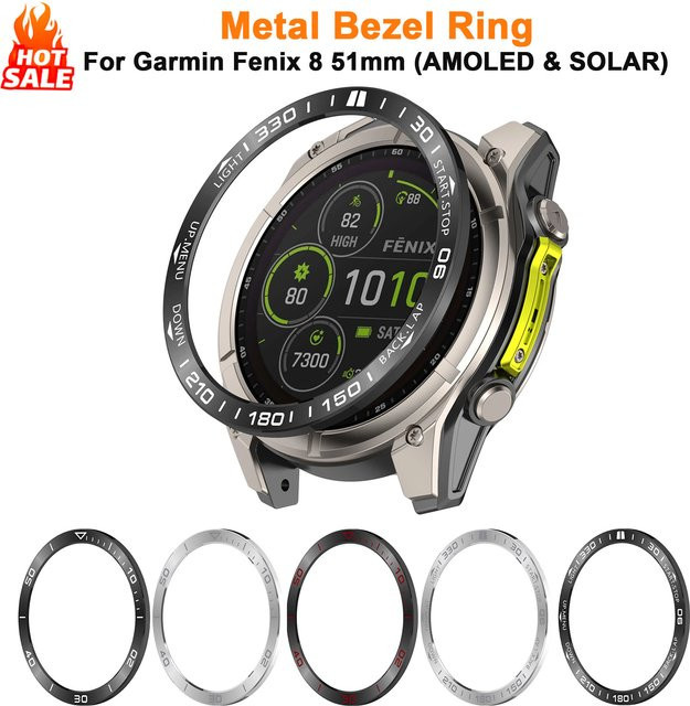 AKBNSTED Uhrenarmband Metallring-Lünette für Garmin Fenix 8, Edelstahl, Black Red, Unisex - Bild 1
