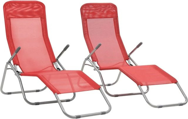 Furnicato Set aus 2 Klappliegen mit Textilene-Bezug in Rot und verstellbarer Kopfstütze - Bild 1