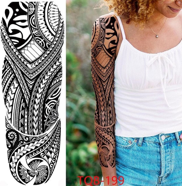 Temporäre Tattoo-Ärmel Unisex, Kompass Wolfskopf Auge Löwengott Feder - Bild 1