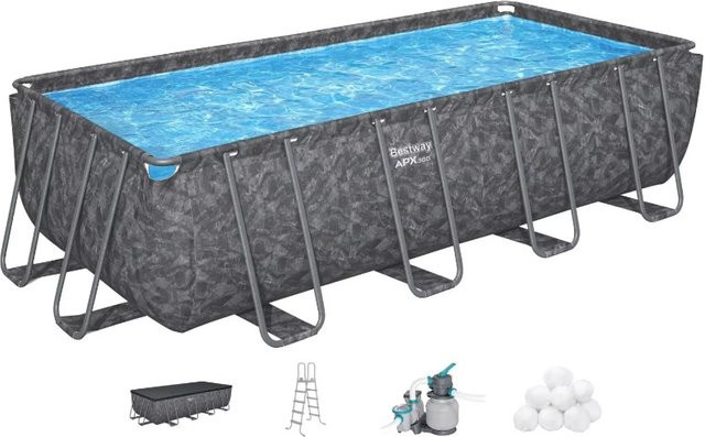 Rechteckiges Kinder-Aufstellpool-Set aus PVC in Grau, B/T/H: 5,49 x 2,74 x 1,32 m - Bild 1