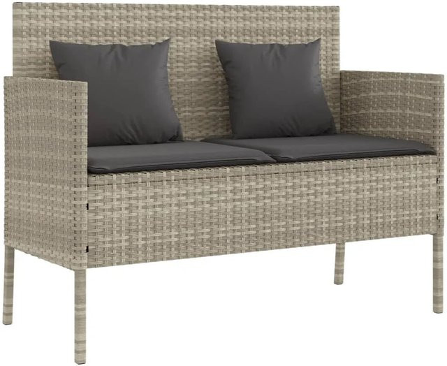 vidaXL Gartenbank aus Poly Rattan mit Kissen in Hellgrau, modern mit Armlehnen und UV-beständig, B/T/H: 113 x 61 x 87 cm - Bild 1