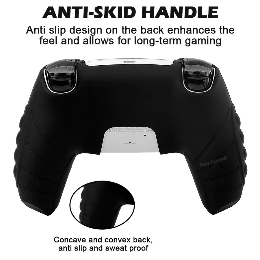 Ispoofer Silikon-Schutzhülle für PlayStation PS5-Gamepad-Controller in Schwarz mit Daumenstick-Griffkappen und Touchpad-Aufkleber - Bild 4