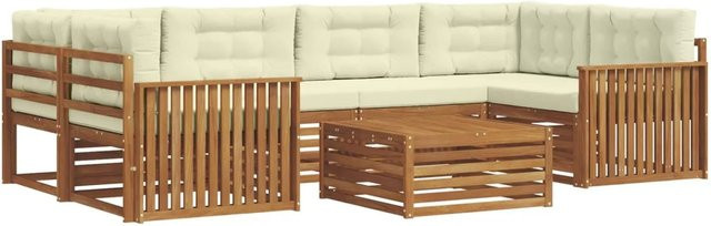 vidaXL Outdoor-Sofagarnitur aus Akazienholz in L-Form mit 8-teiligem Set, Farbe Natur und Creme - Bild 1