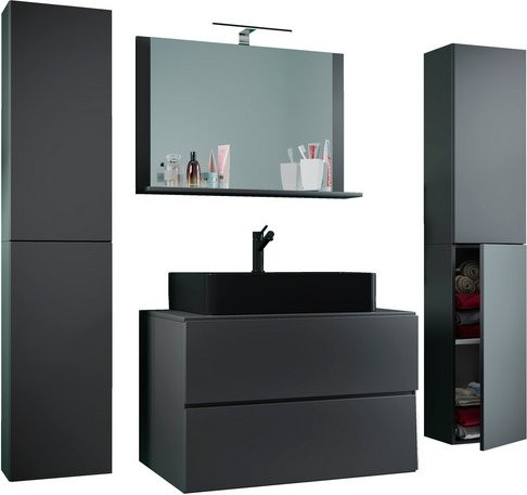 VCM Badmöbel Set Lendas 5-tlg. in Anthrazit und Grau mit Keramik Waschbecken und Spiegel, Breite: 60 cm - Bild 2