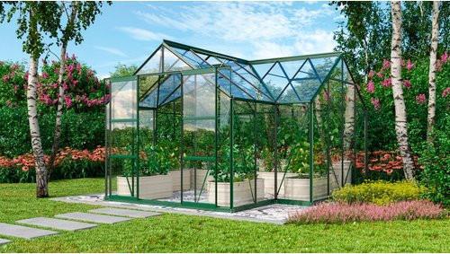 VITAVIA Gewächshaus Sirona Plus in Grün mit Aluminiumrahmen, B/H/T: 383 x 254 x 383 cm - Bild 1
