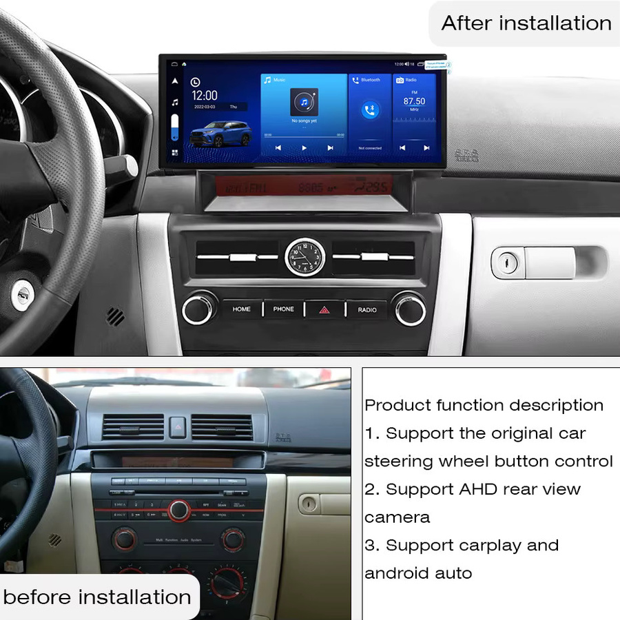 COHO Multimedia Player für Mazda 3 2004-2012 mit 12,3 Zoll 2K QLED Bildschirm, Android 14, 8-Core Prozessor, 8 GB RAM + 256 GB Speicher, Farbe: Schwarz - Bild 2