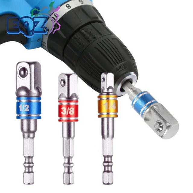 EQZ 3-teiliger Bohrsteckdosen-Adapter Set zur Umwandlung von Sechskantschaft auf Vierkant für Schlagschrauber und Bohrstangen in Multicolor - Bild 1