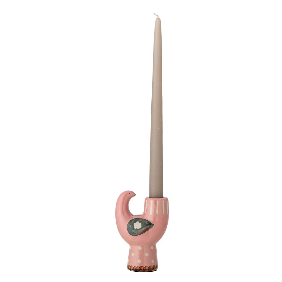 Bloomingville Kerzenhalter Trudy aus Steingut in Pink mit Vogel-Form, Höhe: 12,5 cm - Bild 1