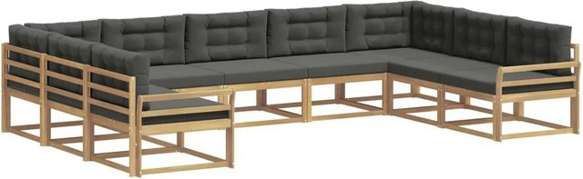 vidaXL Outdoor-Sofagarnitur in U-Form aus massivem Akazienholz mit Kissen in Anthrazit und Weiß - Bild 1