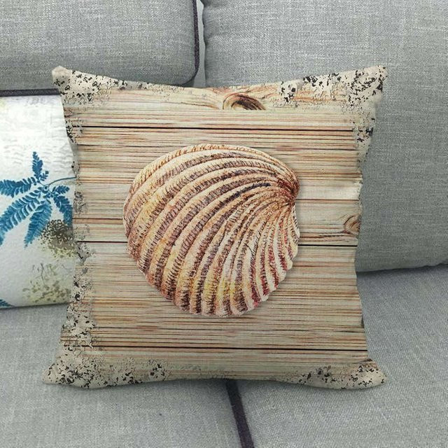 Dekorativer Kissenbezug Shell Beach im Leinenstil mit Digitaldruck für Sofa und Auto, B/B/H: 18 x 18 x 18 cm - Bild 1