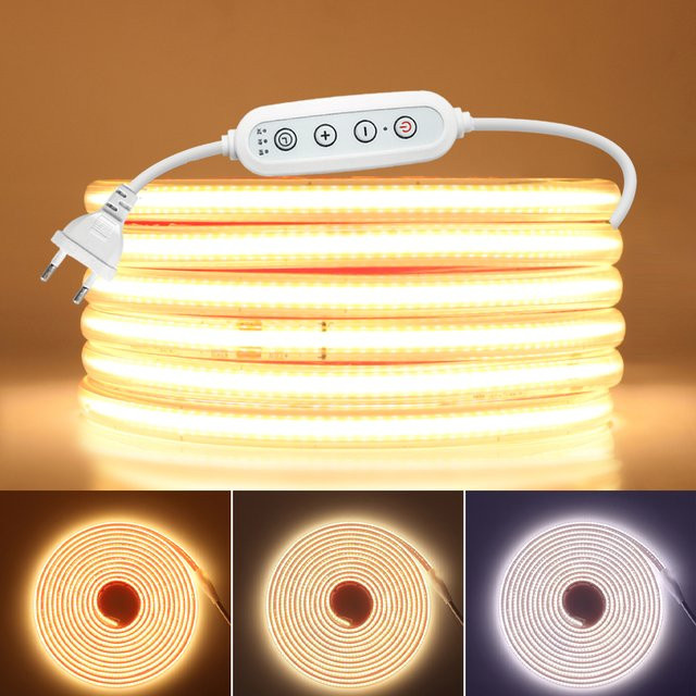 HAGAHA Dimmbares COB LED-Lichtband Set mit EU-Netzteil, Wasserdichtes Flexibles LED-Band mit 288 LEDs in Weiß, 220V-230V - Bild 1