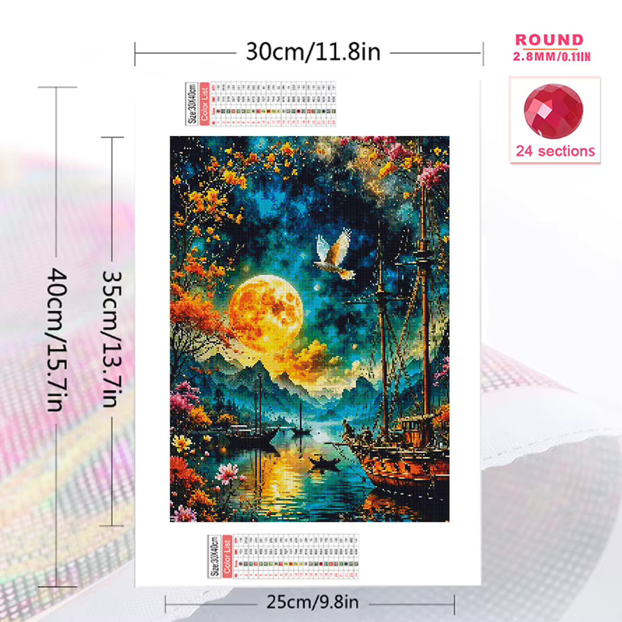 EverShine Diamant Stickerei Landschaftsbild mit Schiff und Meer als Strass Mosaik Malerei in Multicolour, B/H: 30 x 20 cm - Bild 2