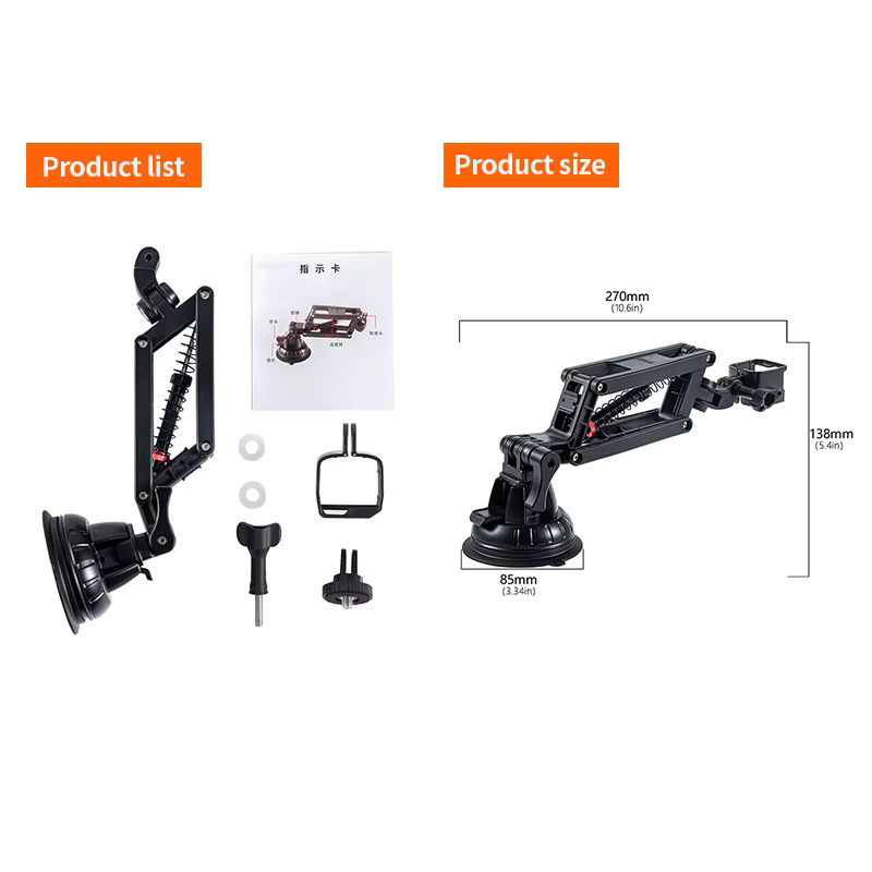 YOULIDA Auto Halterung mit Z-Achsen-Stabilisator und Saugnapf für DJI Pocket 3, Action 4/5 Pro, Insta360 X5 X4 GO3S und GoPro in Schwarz - Bild 6