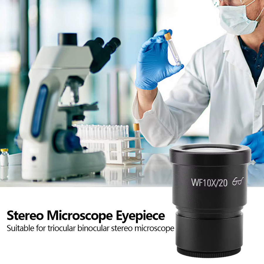 Qiilu Ersatz-Okular WF10X/20 Weitfeld-Optikglaslinse für Stereomikroskop, Schwarz, Montagegröße: 30 mm - Bild 3