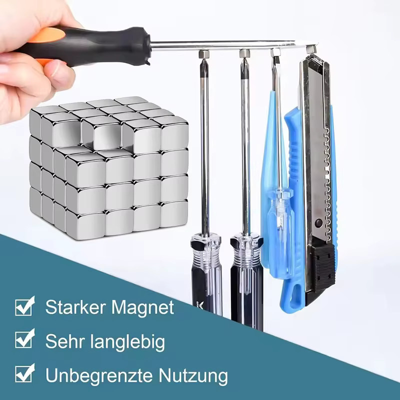 Mognot Quadratischer Magnet aus Metall in Silber für Kühlschrank, Büro und Handwerk - Bild 3