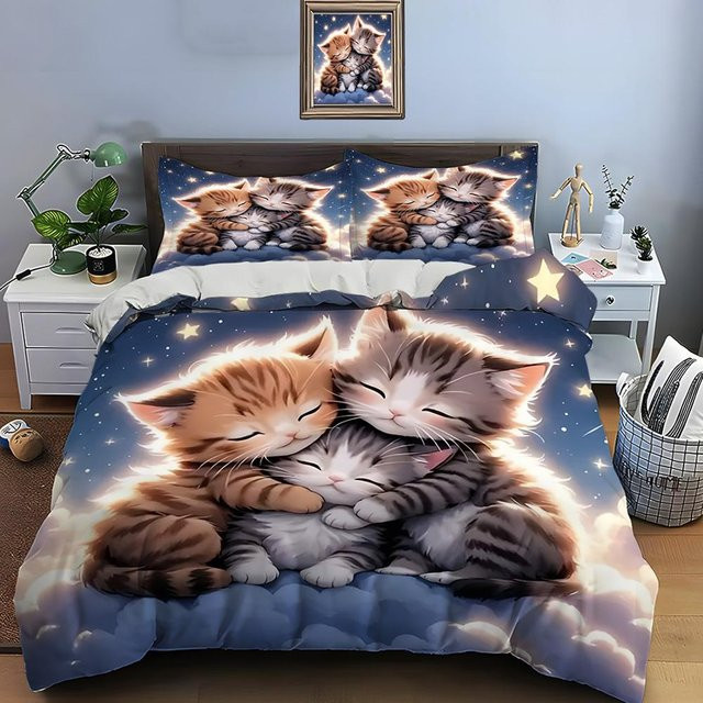 Bettwäsche-Set Flylo mit Kätzchen-Print, Doppelbettwäsche aus Mikrofaser, Mehrfarbig, B/H: 180 x 210 cm - Bild 1