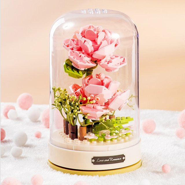 JAKI Baustein Spielzeug Set Rose Spieluhr mit ewiger Blume in Rosa/Pink für Mädchen - Bild 1