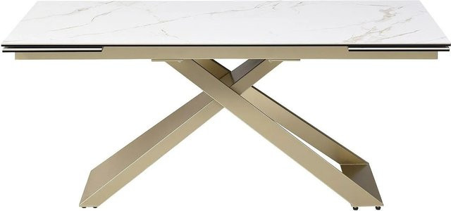 Vente-unique Esstisch Xerena in Weiß und Gold mit Keramikplatte und Ausziehfunktion B/T/H: 260 x 180 x 90 cm - Bild 1