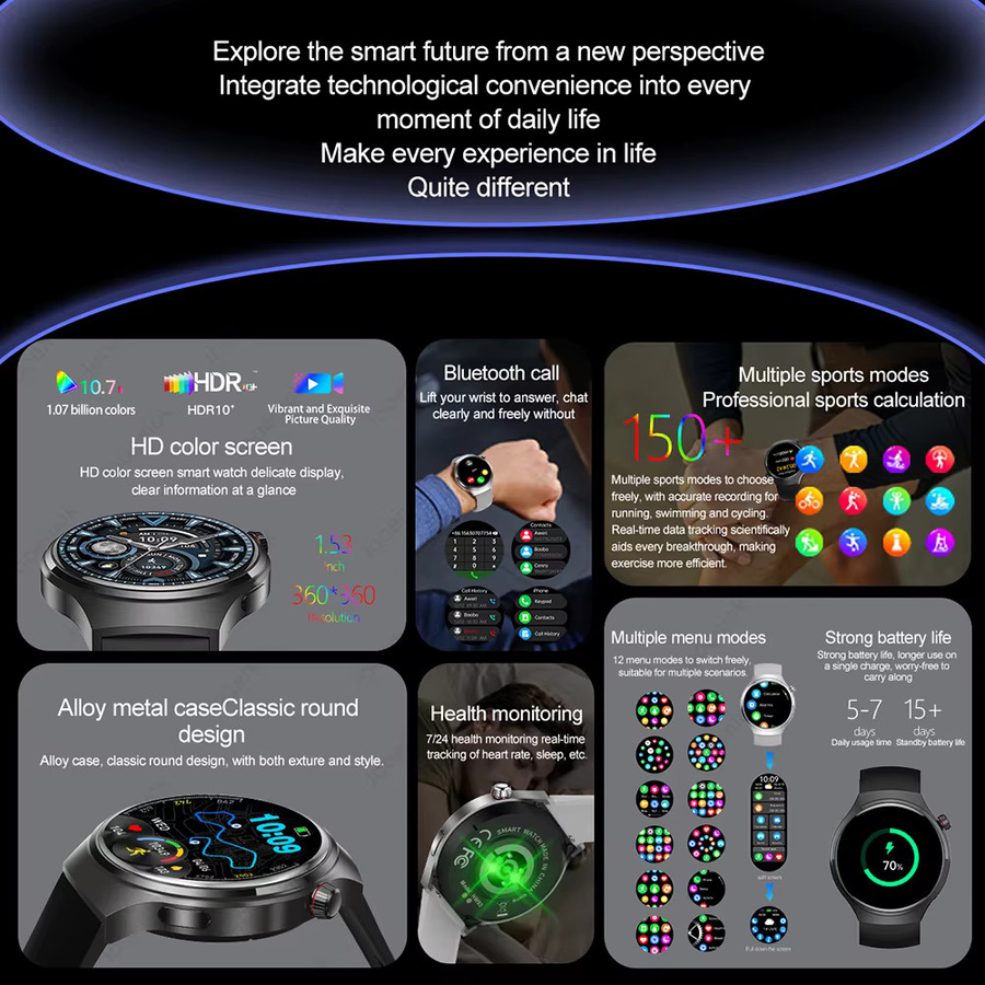 ChiBear Smartwatch, GPS, NFC, Bluetooth, Grau, Herren - Bild 2