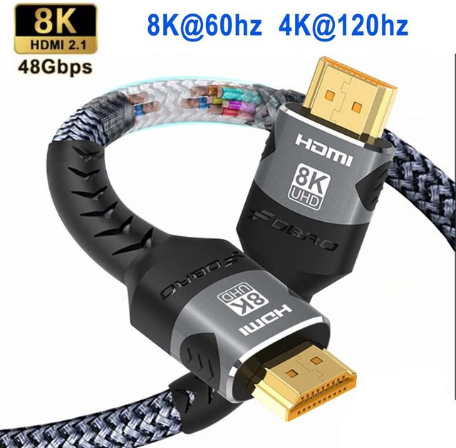 FDBOY HDMI 2.1 Kabel 8K mit 48 Gbit/s, geflochtenes Hochgeschwindigkeits-Kabel für 8K bei 60 Hz und 4K bei 120 Hz, Länge: 3 m - Bild 1