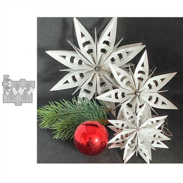 Set aus 3 faltbaren Metallschneidvorlagen in Silber mit Sternformen, Streifen und dreieckigen Ausschnitten für Weihnachtskarten - Bild 1