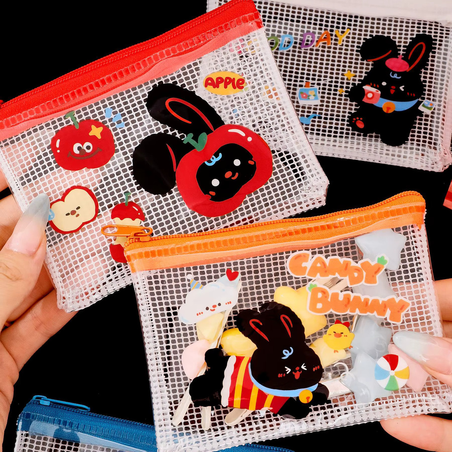 Transparente Mini-Aufbewahrungstasche mit schwarzem Kaninchen-Design als niedliche Geldbörse und Schlüsseltasche für Kinder und Studenten - Bild 4