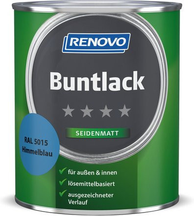 RENOVO Buntlack für Holz in Blau, lösemittelbasiert, satin-matt, wetterfest und lebensmittelecht, 0,75 l - Bild 1