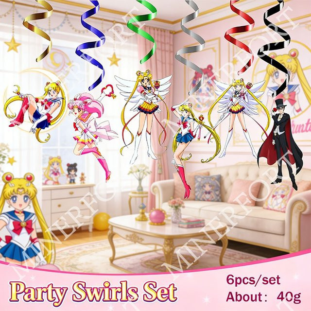 Sailor Moon Party-Dekorations-Set mit Spiral-Cartoon-Muster, 6-teilig, Mehrfarbig - Bild 1
