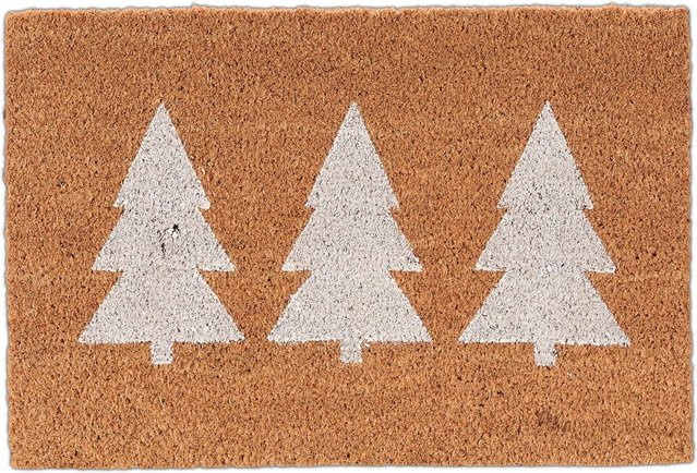 Relaxdays Fußmatte Kokos Natur Weiß mit Tannenbaum-Motiv, rutschfest und wetterfest, B/T/H: 60 x 40 x 1,5 cm - Bild 1