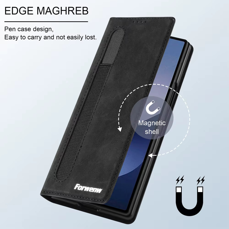 Lederhandyhülle für Samsung Galaxy Z Fold 7 6 5 4 3 mit Kartenhalter und Ständer in Grau - Bild 2