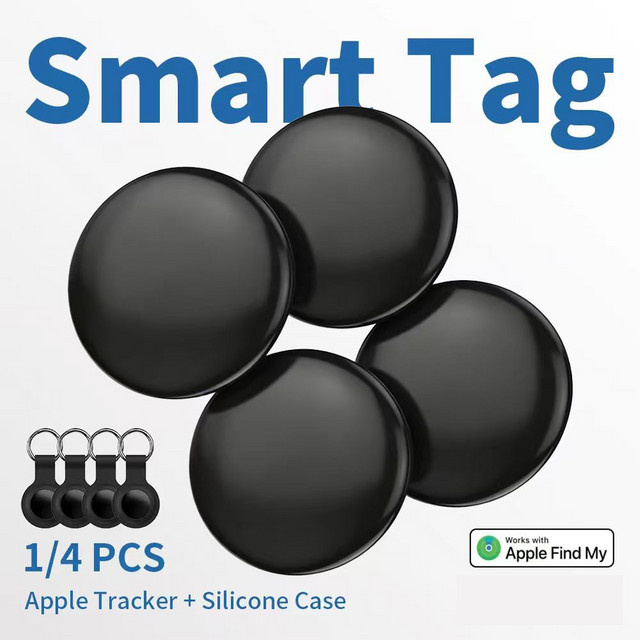 1/4-Pack IOS Smart Tag für Apple Find My, wasserdichter Bluetooth-Schlüsselfinder mit lautem Buzzer in Schwarz - Bild 1