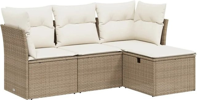 vidaXL 4-tlg. Garten-Sofagarnitur L-Form aus PE-Rattan in Beige mit Sitzkissen und Stauraum - Bild 1
