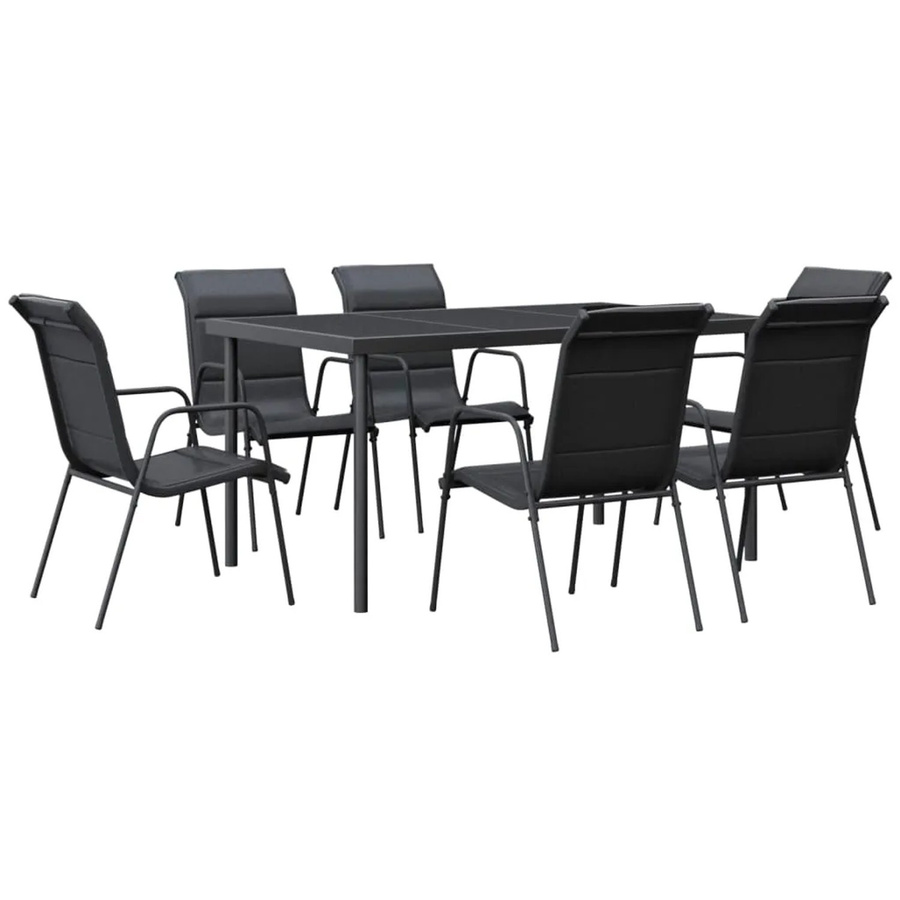 vidaXL 7-teilige Garten-Essgruppe aus Stahl, Textilene und Glas in Schwarz und Anthrazit - Bild 2