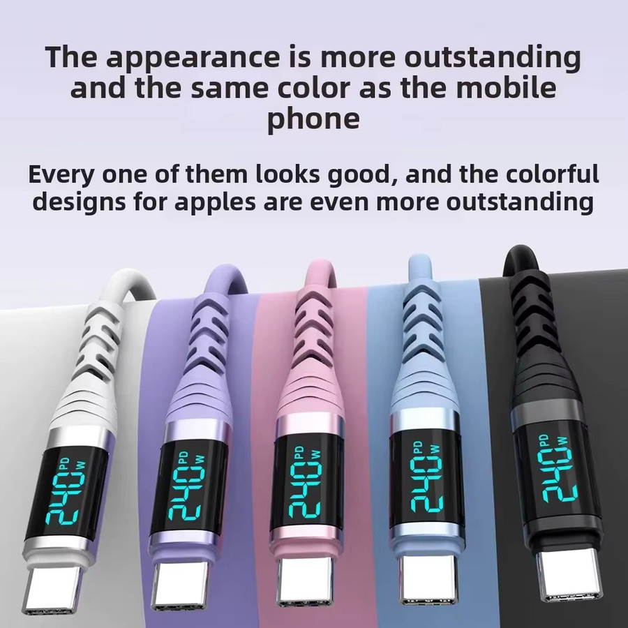 VBNM Silikon USB-C zu Typ-C Schnellladekabel mit Digital-Display, 240W, Weiß - Bild 4