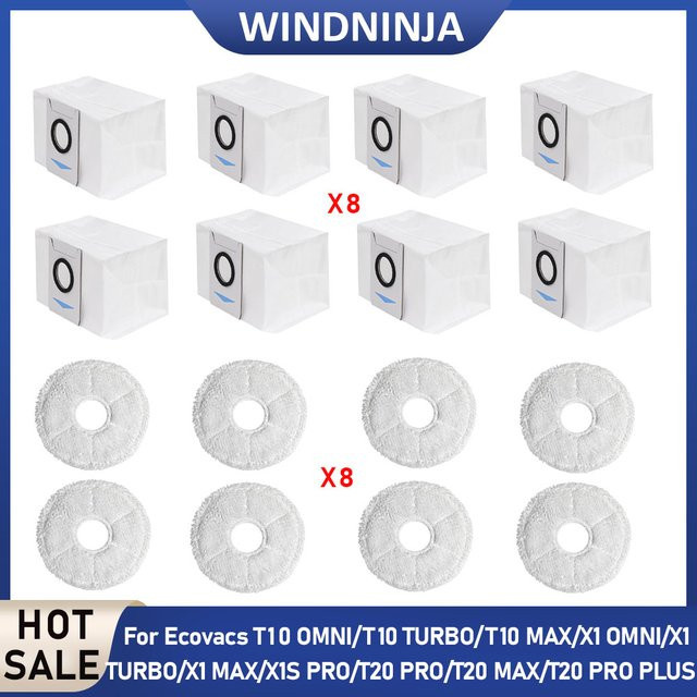 Ecovacs Ersatzteil-Set aus Vliesstoff mit Staubbeuteln und Wischtüchern in Weiß für Deebot T20 OMNI, T20 Pro, T20 Max, X1 OMNI, X1 TURBO, T10 OMNI und T10 TURBO - Bild 1