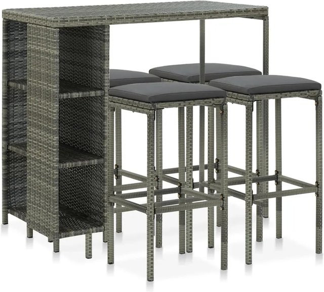 vidaXL 5-tlg Gartenbar-Set aus Poly Rattan mit Kissen in Grau und Anthrazit - Bild 1