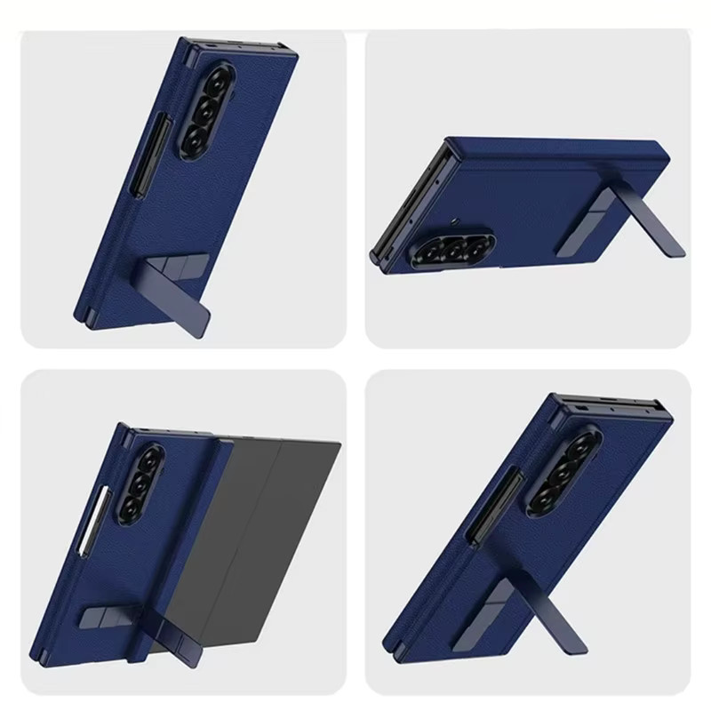 Knavand Leder Schutzhülle für Samsung Galaxy Z TriFold mit doppeltem magnetischem Scharnier und 9H Glas Schutz in Blau - Bild 3