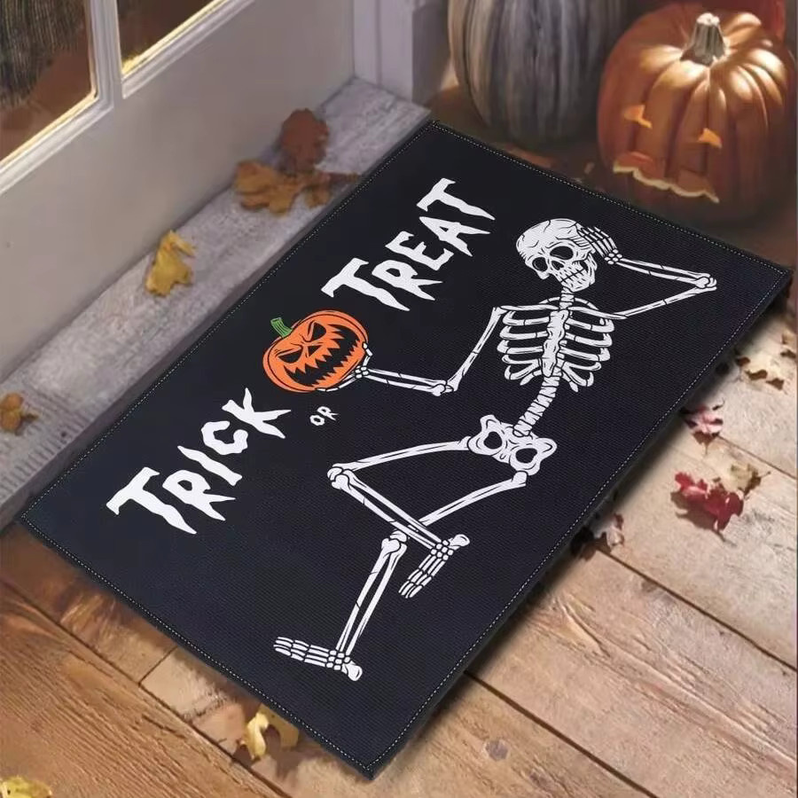 VIKAMA Halloween Skelett Fußmatte Süßes oder Saures Willkommensmatte für Innen und Außen in Schwarz - Bild 2