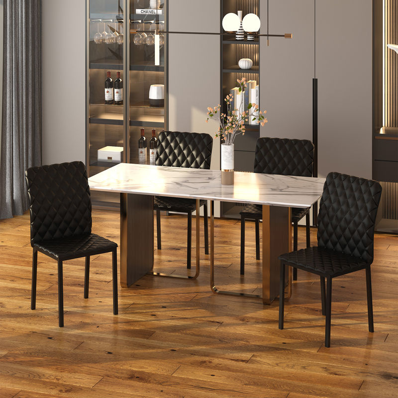 HOMCOM 4er-Set Esszimmerstühle aus Kunstleder mit Rautensteppung und Stahlbeinen, Schwarz, B/T/H: 41 x 50 x 91 cm - Bild 2