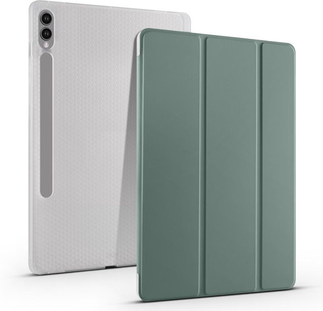 Samsung Galaxy Tab S10 FE Plus Hülle mit S Pen Halter und Auto Sleep Funktion, Matt Klar, Transparent/Grün - Bild 1