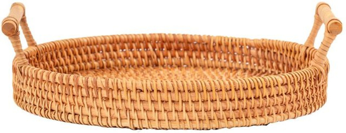Handgewebte runde Servierschale aus Rattan von CosyHome in Braun mit Durchmesser: 22 cm - Bild 1