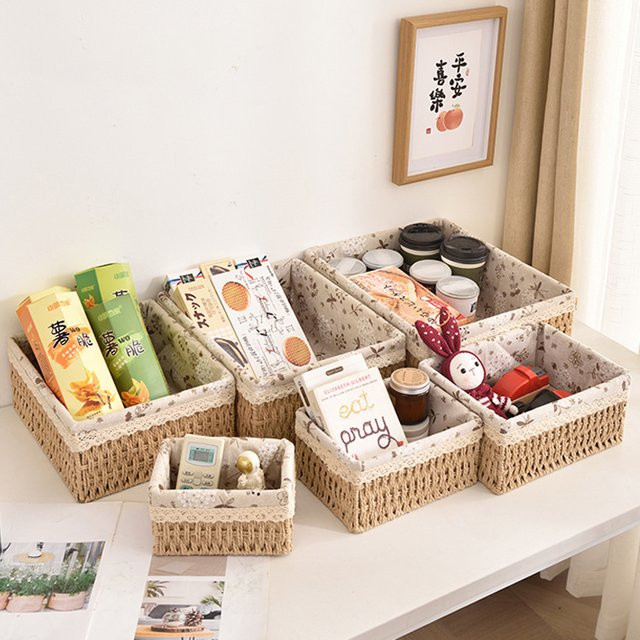 Hoeaden Dekorativer Aufbewahrungskorb in Rattan-Optik, Beige, Organizer für Kleinigkeiten und Kosmetik - Bild 1