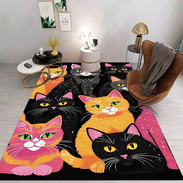 Cartoon Teppich mit Katzenmotiv rutschfest für Wohnzimmer und Schlafzimmer mehrfarbig - Bild 1