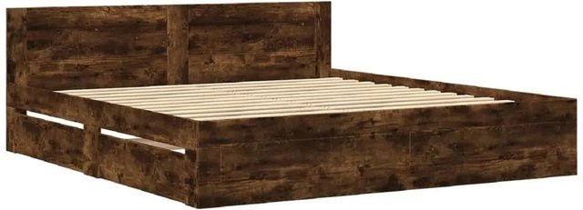 vidaXL Bettgestell mit Kopfteil und Schubladen in Räuchereiche, Farbe Braun, B/T/H: 180 x 200 x 183 cm - Bild 1