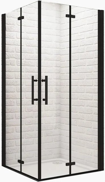 Duschparadies Duschkabine Eckeinstieg mit Falttüren in Schwarz, B/T/H: 90 x 76 x 185 cm, 6mm Nano Glas - Bild 1