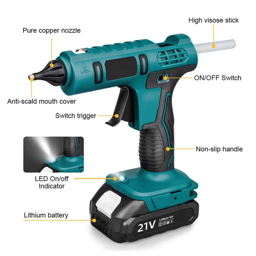 TKKEACE Heißklebepistole 100W Hochtemperatur Elektro-Mini-Klebepistole für Makita-Akkus mit 11mm Klebesticks - Bild 2